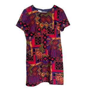 Vtg John Roberts Petite Womens Red Shift Dress 10P Short Sleeve Retro Crew Neck